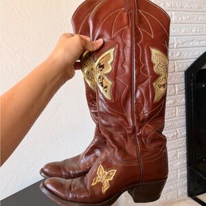 1970s Justin Butterfly Cowgirl Boots | Snakeskin Inlay | USA Made | 6.5 a